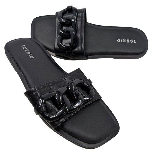 torrid Shoes - Torrid Black Chunky Chain Detail Slip On Slide Sandals Size 9 WW Goth Chic Y2K